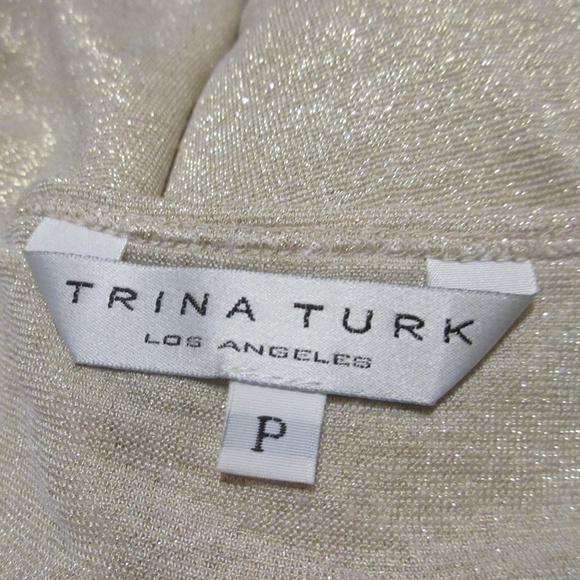 TRINA TURK Womens Gold Glitter Top Shirt S Metallic Sparkle Beige USA Made Y2K - Picture 8 of 8